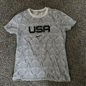Nike White and Blue Striped Tee